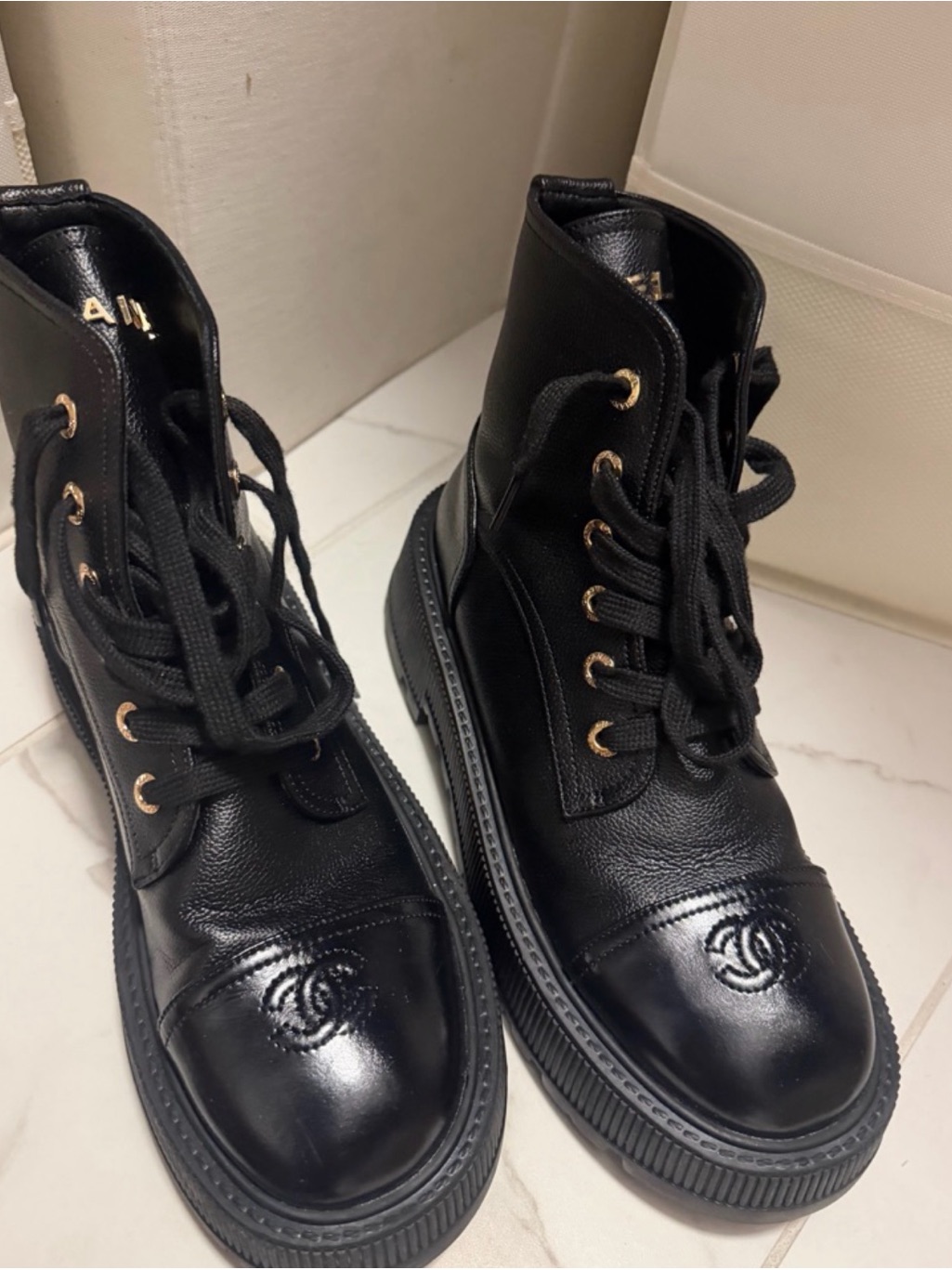 Black Leather Lace-Up Women's Combat Boots
